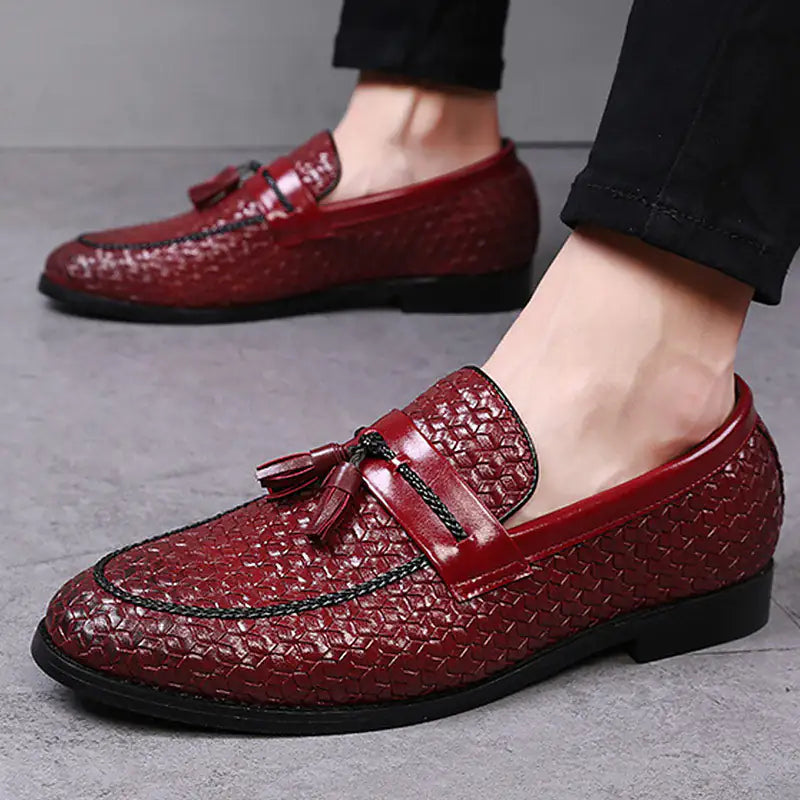 Luxury Italian Style Tassel Leather Loafers Red 14