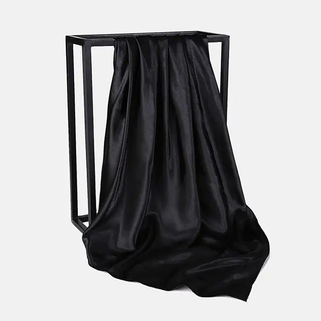 Solid Color Silk Neckerchief Scarf Black 90x90cm