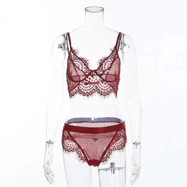 Laced Eyelash Playsuit Wine Red S