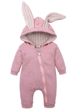 Rabbit Ear Hooded Baby Rompers Pink