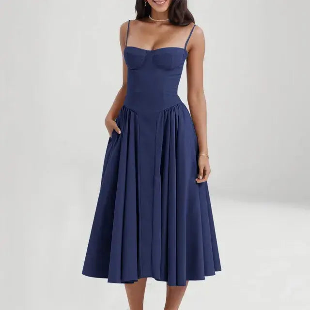 Women Sleeveless Dress Blue L