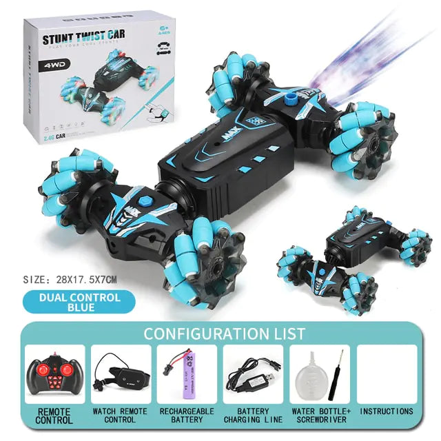 4WD Gesture Sensing Twisting With Lights Stunt Drift Car Controlled Radio Remote Blue Dual Mode