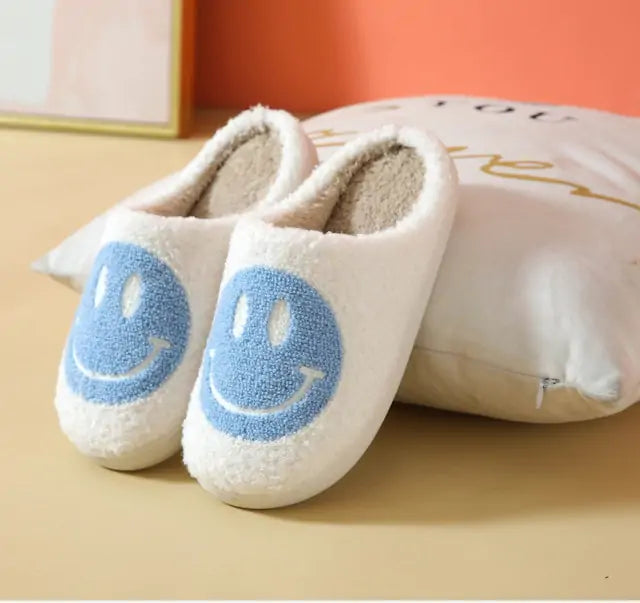 Cute Smile Pattern Fluffy Slippers Blue 40-41(fit 39-40)