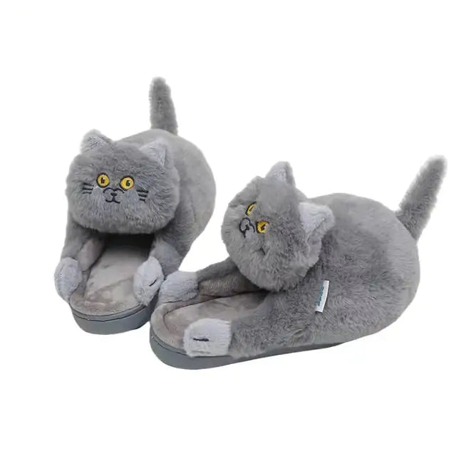 Cuddly Hug Cat Slippers Grey One Size