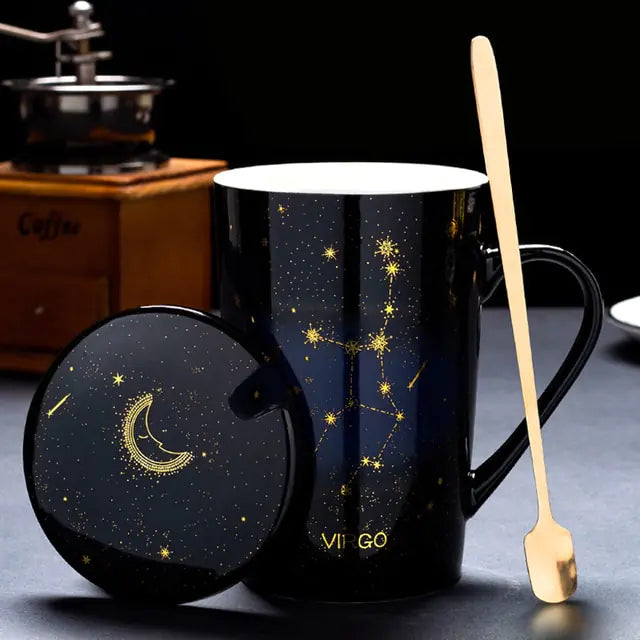 12 Constellations Creative Mugs With Spoon Virgo Black 420ml
