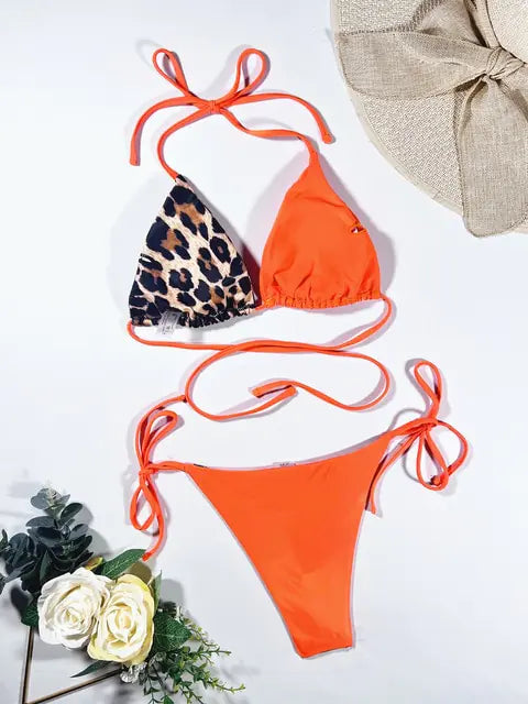 Ellolace Leopard 2 Piece Bikini Set Orange M