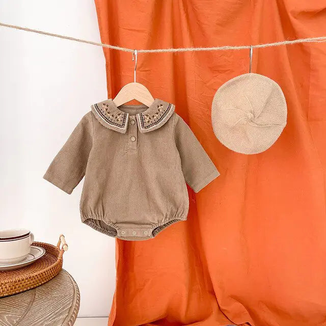 Spring Embroidered Baby Bodysuit Brown 3-6M