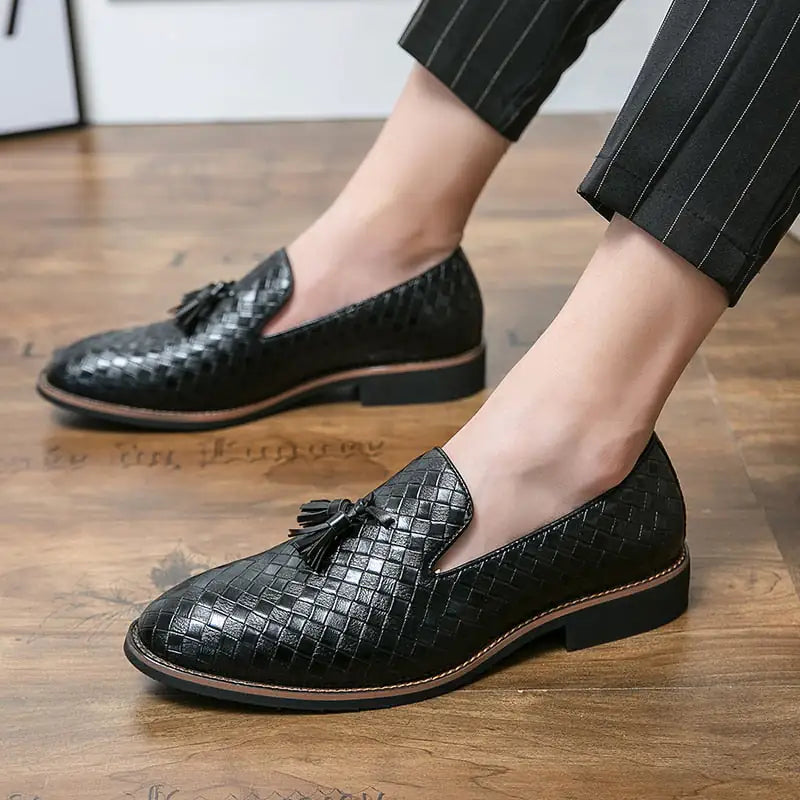Luxury Italian Style Tassel Leather Loafers Black 2611 8.5