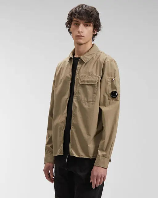 "Monochrome Cotton Jacket for Men, Casual Shirt Kaki XL