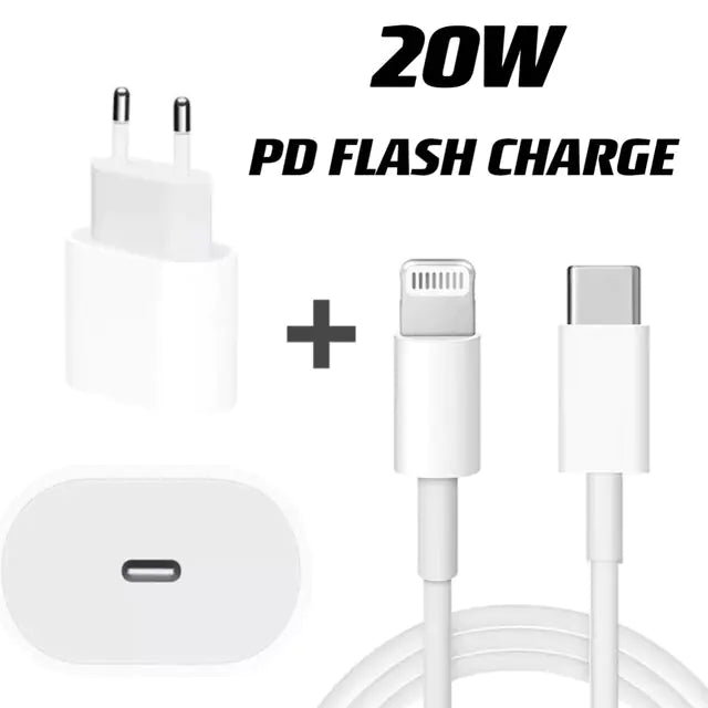 20W USB-C Power Adapter and Cord for iPhone White Cable and Adapter One