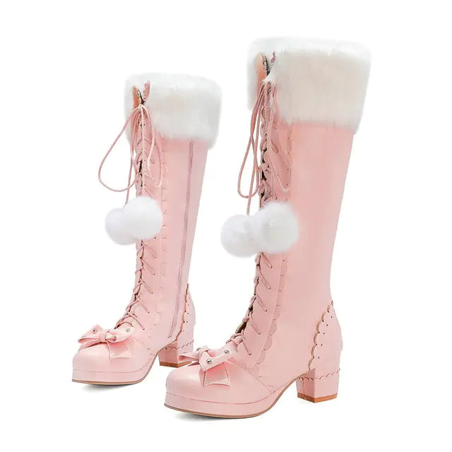 Princess Bowtie High Boots Pink 7