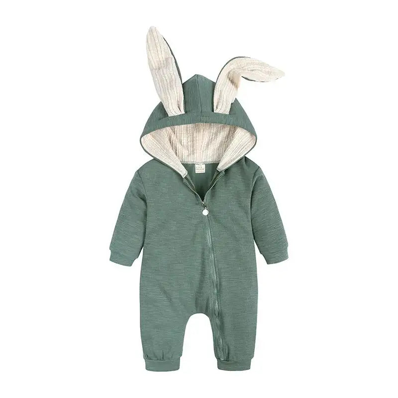 Rabbit Ear Hooded Baby Rompers Green 3M