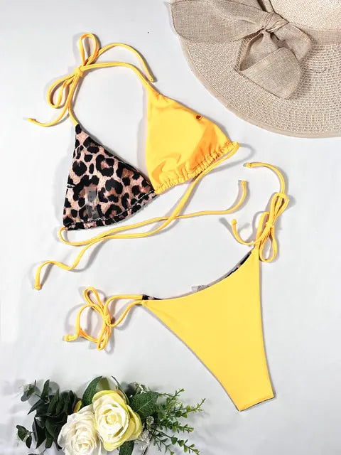 Ellolace Leopard 2 Piece Bikini Set Yellow S