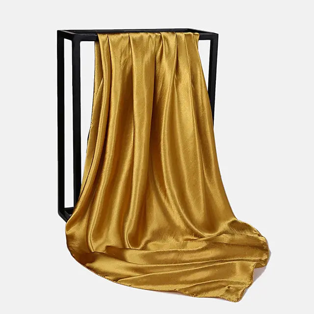 Solid Color Silk Neckerchief Scarf Yellow 90x90cm