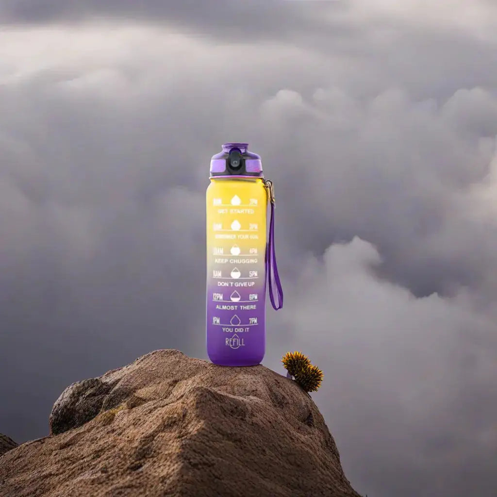 Motivational Water Bottle Purple-Yellow