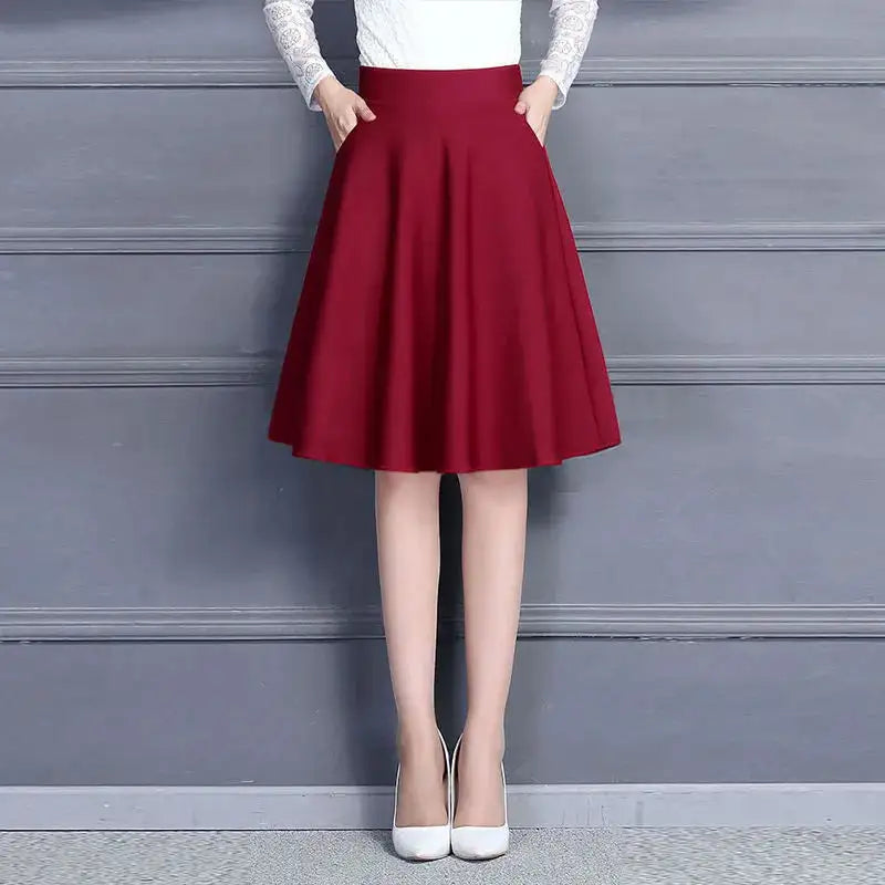 Elegant Skirt with Pockets Red Long M