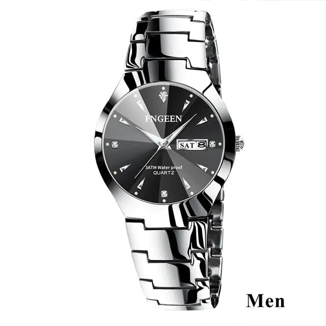 Couple Watches for Lovers Men Silver Black