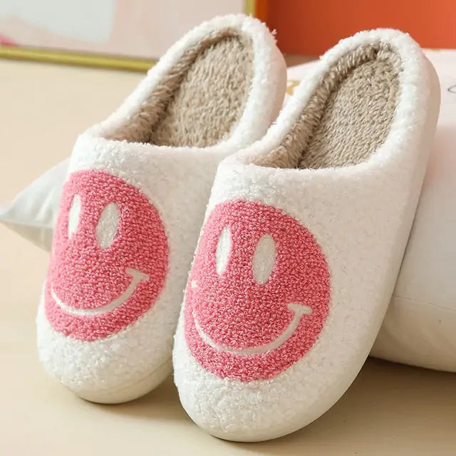 Cute Smile Pattern Fluffy Slippers Pink 44-45(fit 43-44)