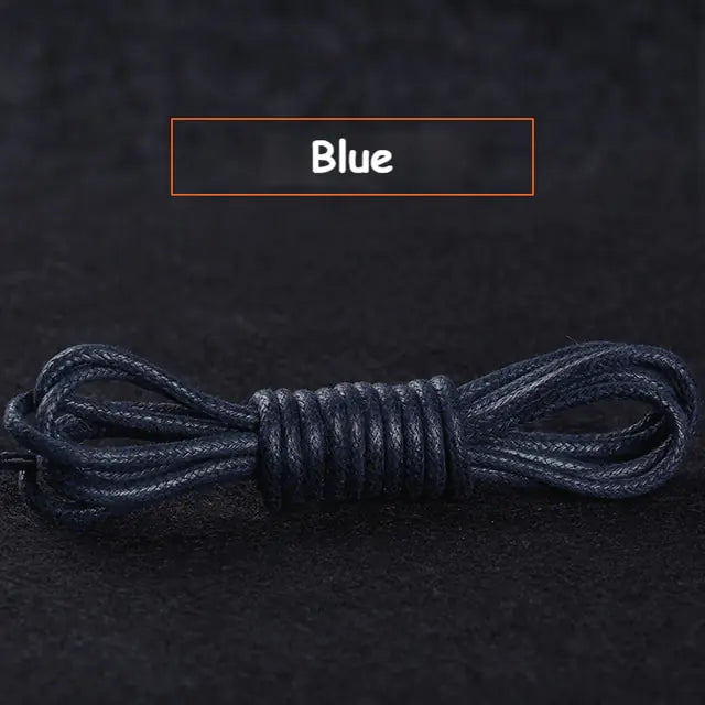 Cotton Waxed Round Shoelaces Set Blue 80cm