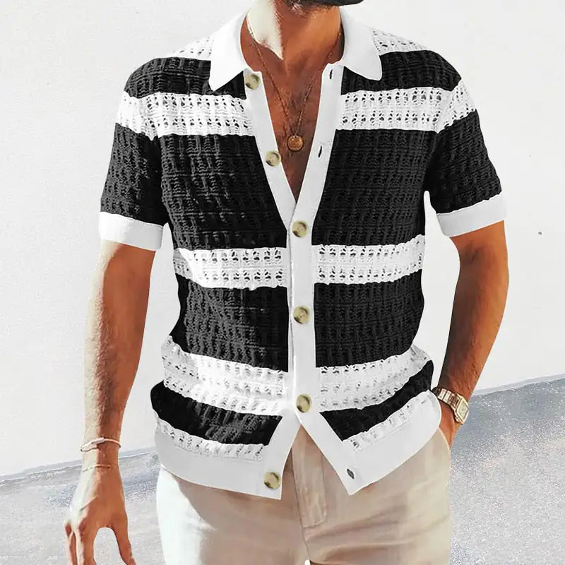 "Eleganza" Striped Knitted Cardigan Black L
