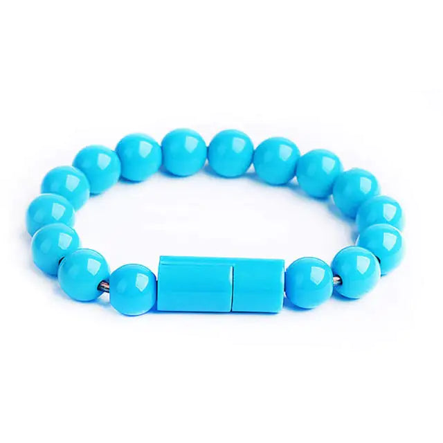 Bead Bracelet USB Charging Cord Blue Type1 for iPhone