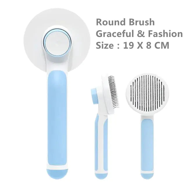 Self Cleaning Pet Grooming Tool Round Blue