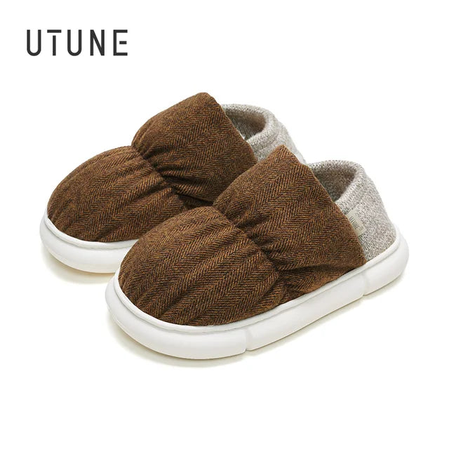 UTUNE Men's Warm Home Slippers Brown 35-36 insole 23cm