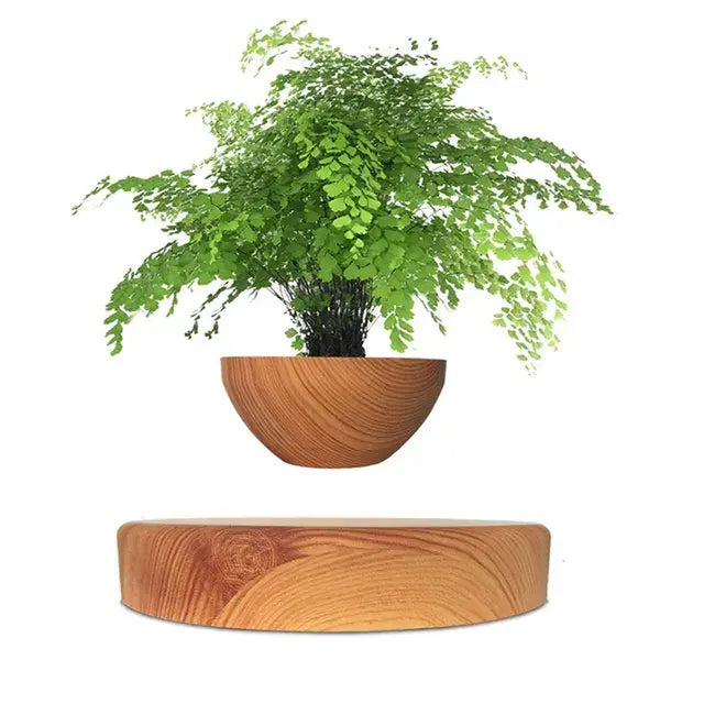 Levitating Air Bonsai Pot Rotation Flower Pot Planters Home Decor Wood Grain UK