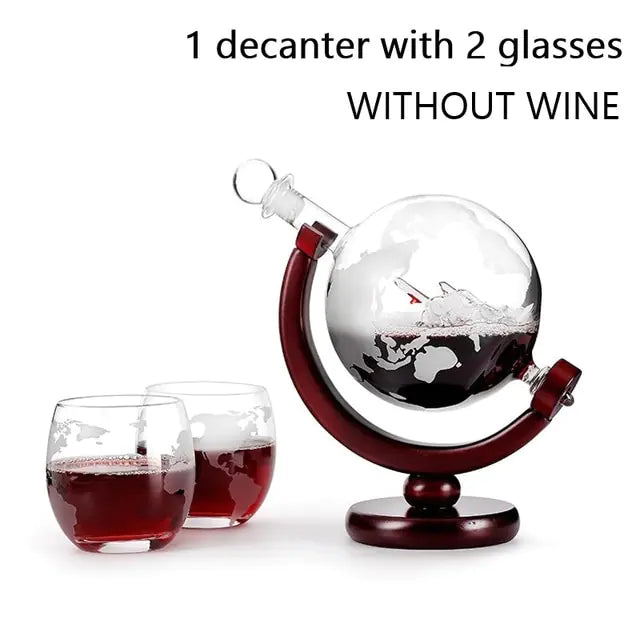 Whiskey Decanter Globe Wine Aerator Glass Set Set 1 850ml + 250ml