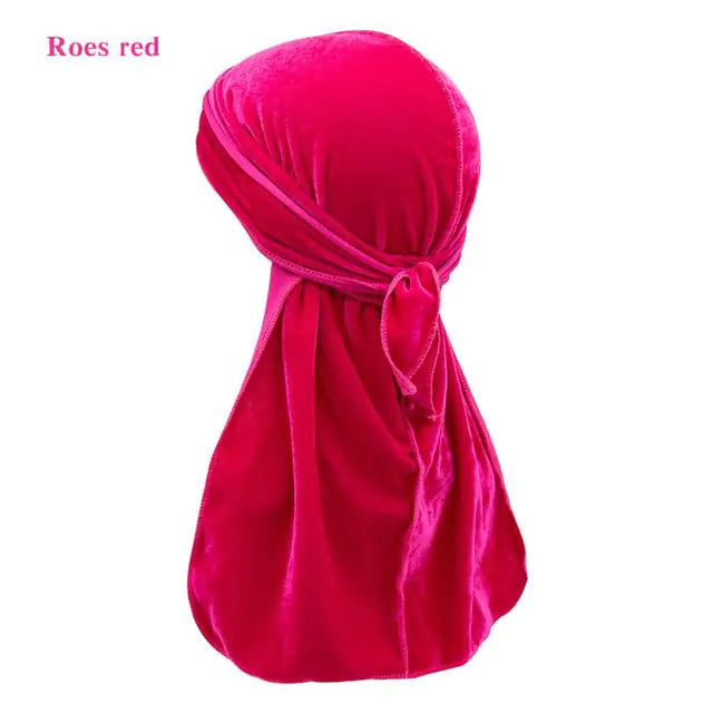 Solid Color Velvet Long Tail Durags Rose Red