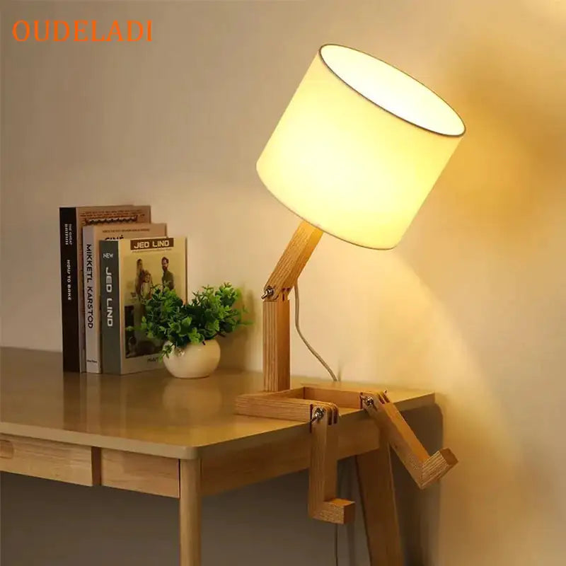 Robot Shape Wooden Table Lamp 3 colors light 6