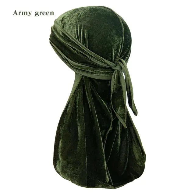 Solid Color Velvet Long Tail Durags Army Green