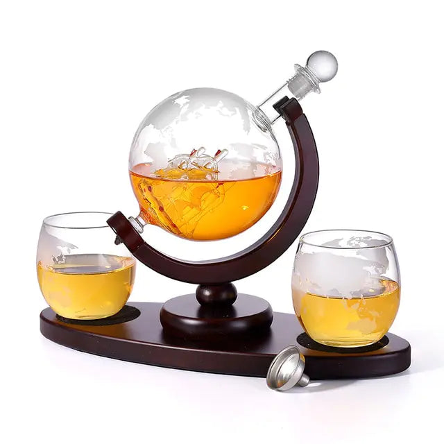 Whiskey Decanter Globe Wine Aerator Glass Set Set 2 850ml + 250ml