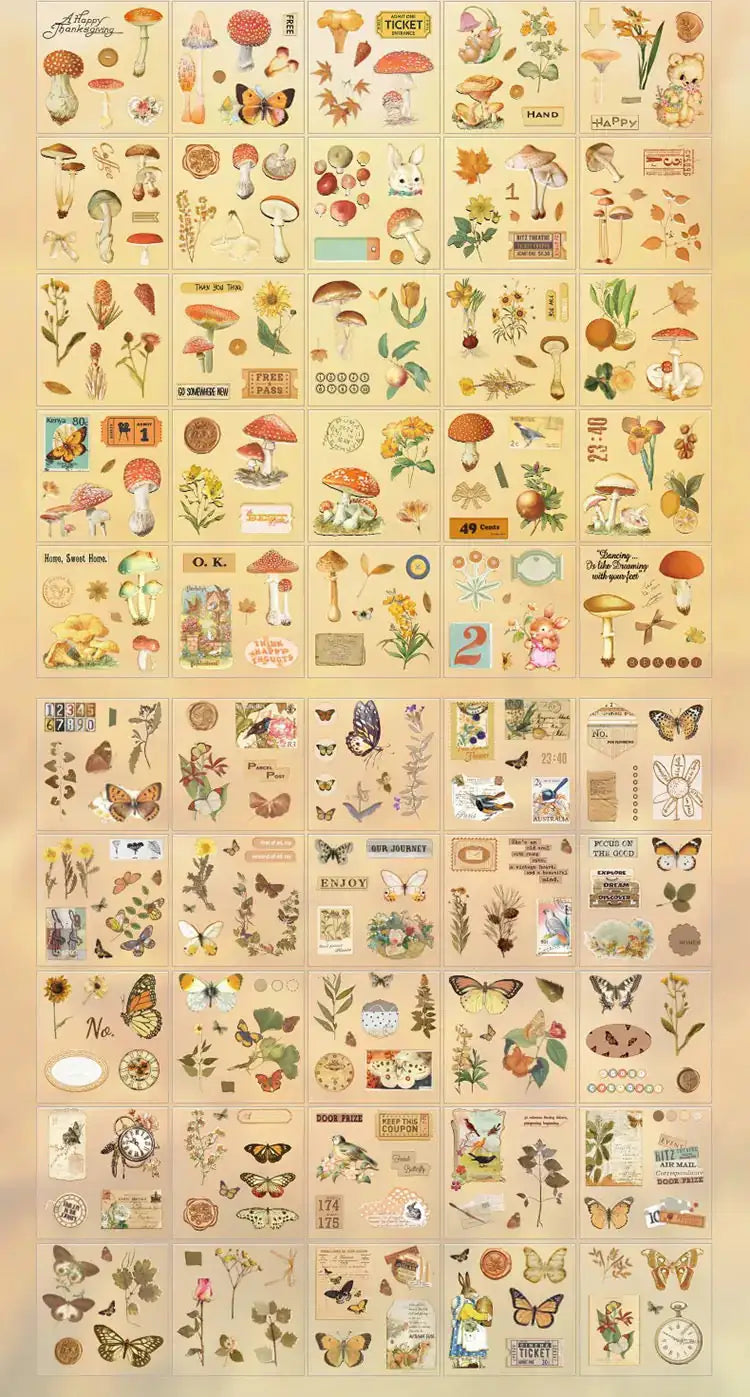 Vintage Nature Sticker Set-100 Pieces