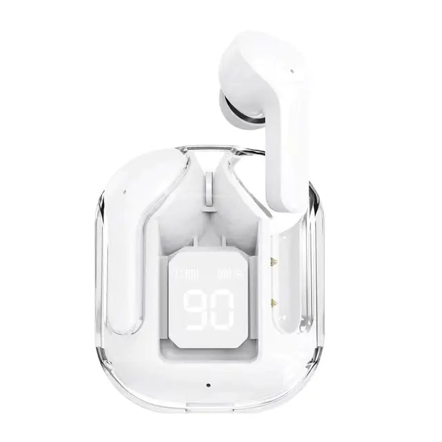 Wireless Transparent Earphones Digital Display White