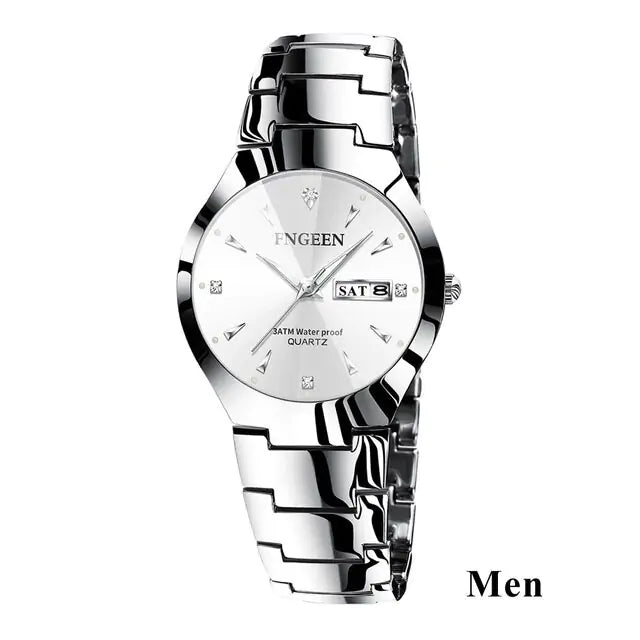 Couple Watches for Lovers Men Silver White
