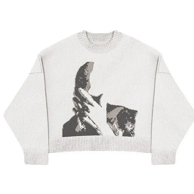Knit Sweater Jacket White XL