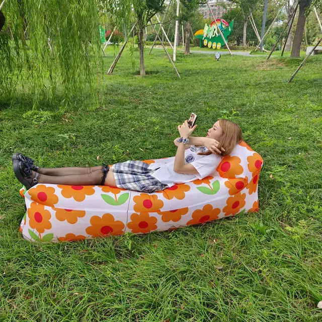 Inflatable Sofa Bed White With Flowers