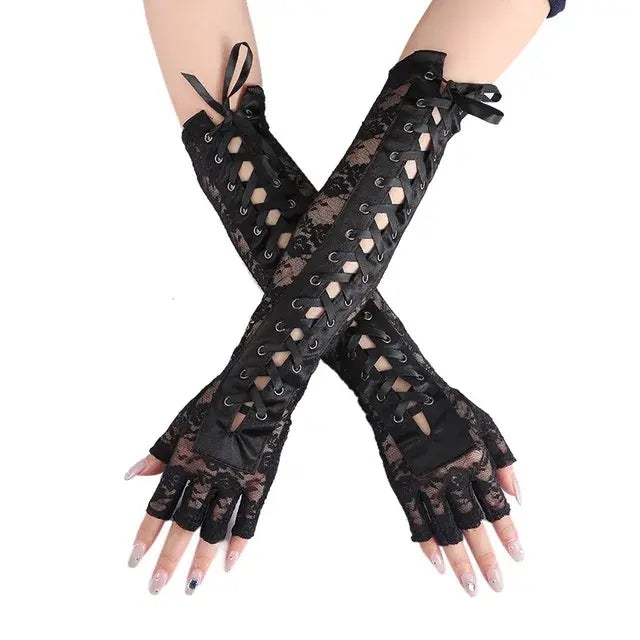 Elbow Length Half-finger Gloves A502-2 One Size