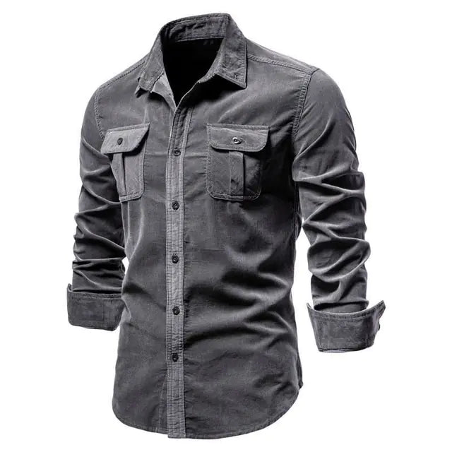 Men's Business Casual Corduroy Shirt DKgrey XXXL 88-95kg