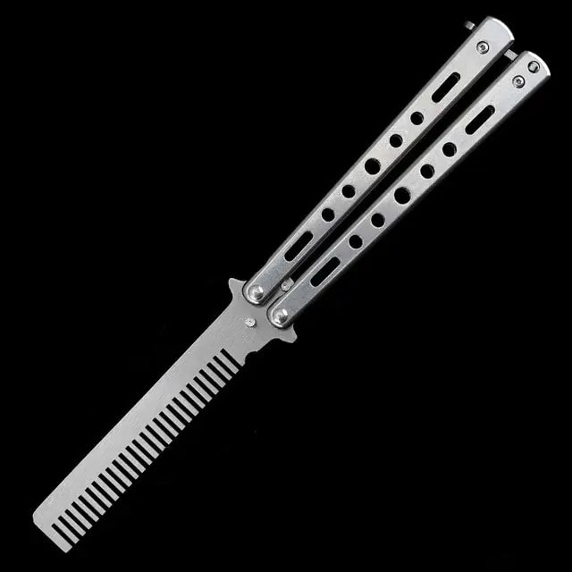 Portable Butterfly Training Knife Silver Comb