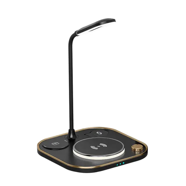4 in 1 Wireless Charger Pad with Lamp Black with Desk Lamp