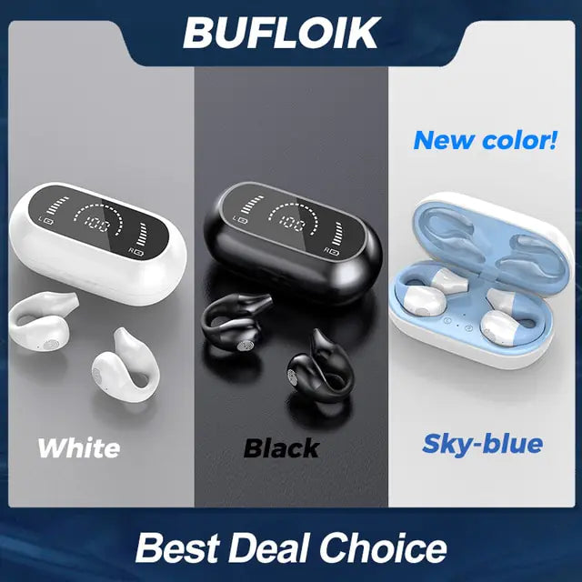 Bone Conduction Earphone Bluetooth 5.2 Ear Clip Blue White Blue