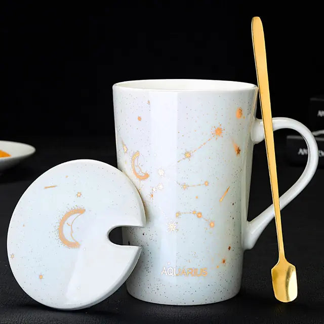 12 Constellations Creative Mugs With Spoon Aquarius White 420ml