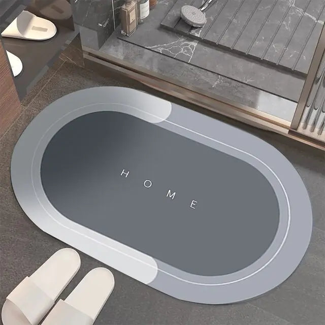 Super Absorbent Bathroom Mat Oval Grey HOME W40 x L60cm