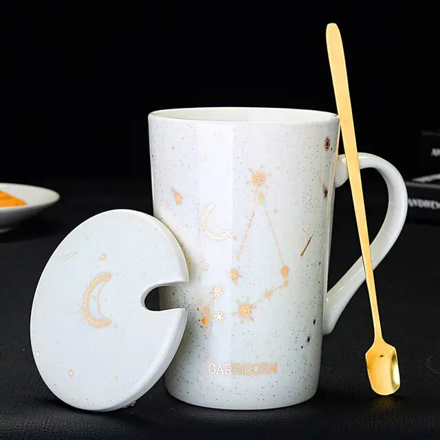 12 Constellations Creative Mugs With Spoon Capricorn White 420ml