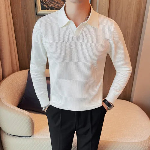 Sweaters/Male Casual Long Sleeve V-neck Knitted Pullover White Asia M(165cm-50kg)