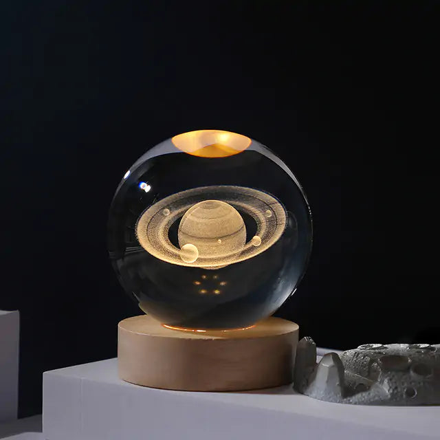 3D Laser Engraved Solar System Ball with LED Light Base H 8cm