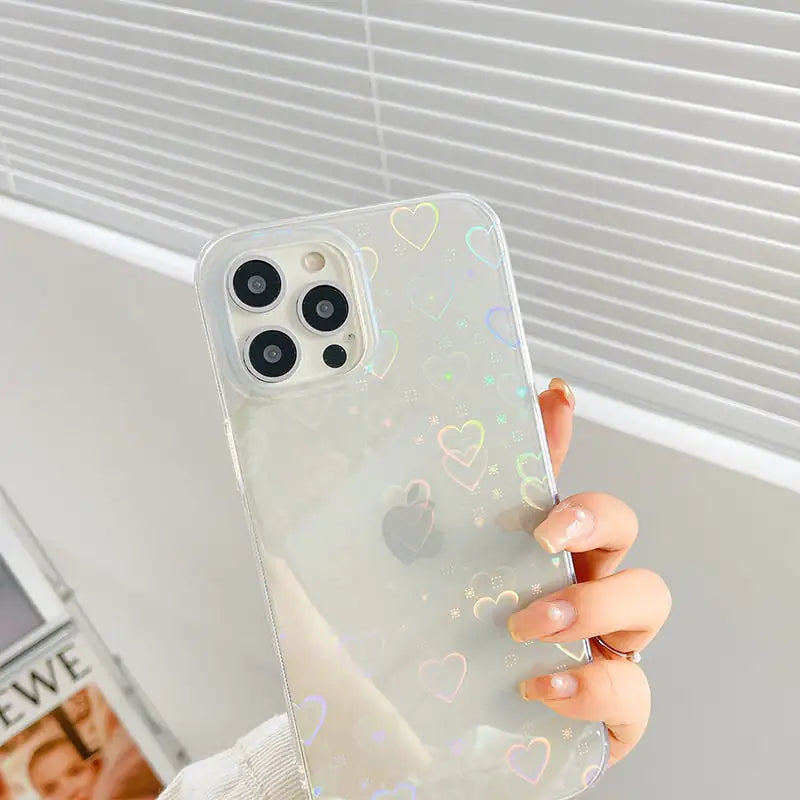 Gradient Love Heart Phone Case Transparent For iPhone 12Pro Max