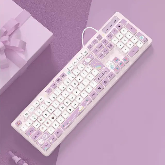 Wired Keyboard for Office PC with Mute Click Purple